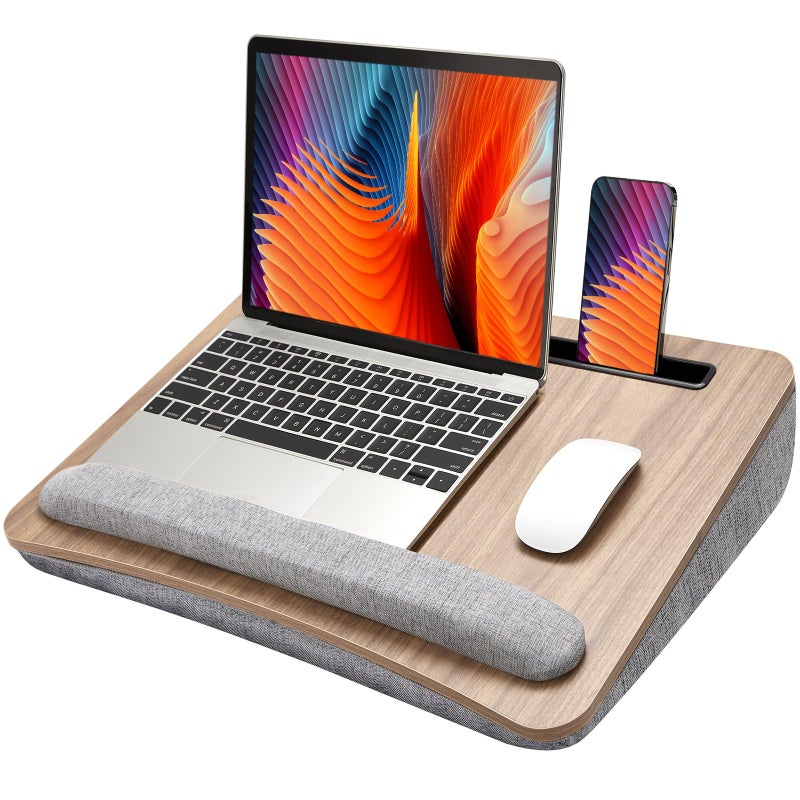 HUANUO Lap Laptop Desk Portable Lap Desk with Pillow Cushion Fits up to 17 inch Laptop with AntiSlip Strip Storage Function for Home Office Students Use as Computer Laptop Stand HNLD28WN
