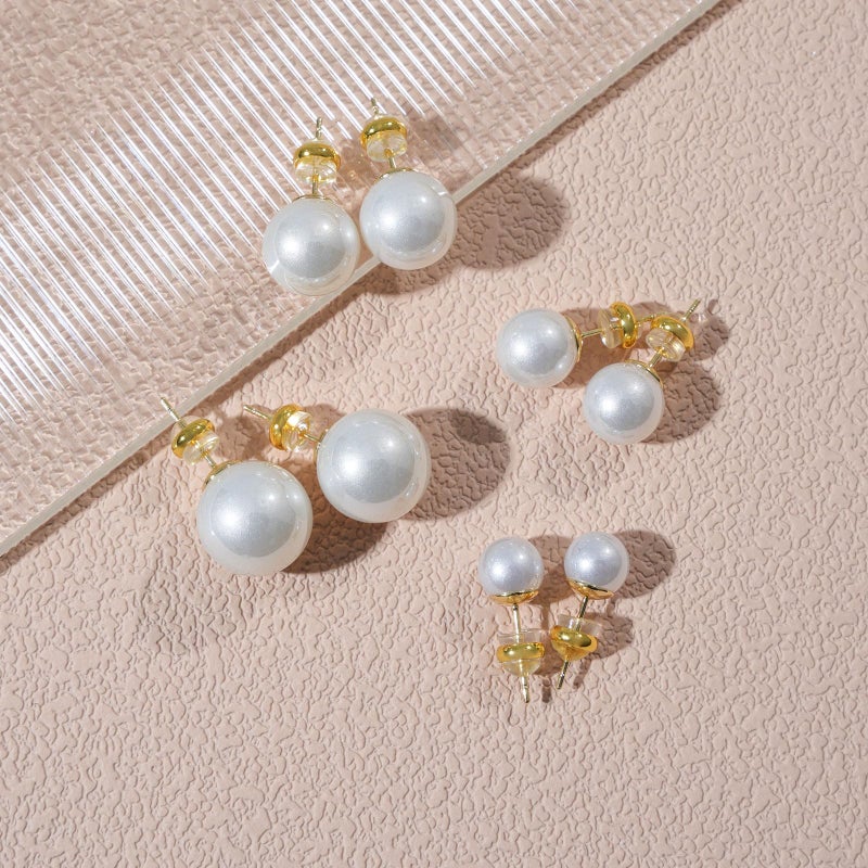 EFTKOY 4 Pairs Big Pearl Earrings, 14K Gold Plated Silver Posts Hypoallergenic Round Simulated Large Pearls, 8mm/10mm/12mm/14mm Stud Earring Set for Women - Image 4