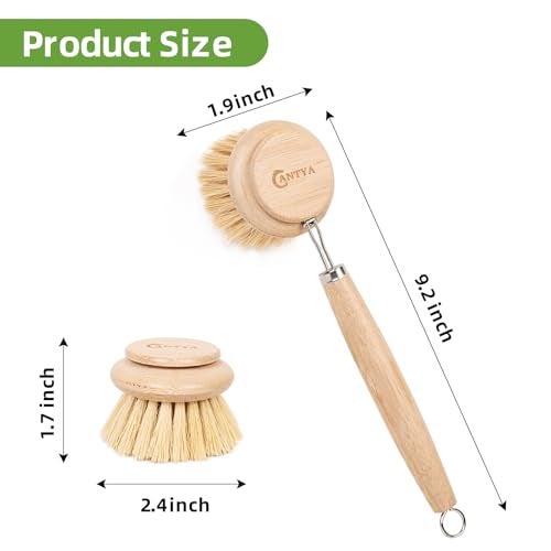 ANTYA Bamboo Scrub Brush with Handle - Soft Bristles, Non Toxic Dish Brush, Compostable & Biodegradable, Bamboo Dish Scrubber for Cookware, Bowls and Plates, Non-Stick Pans - Image 2