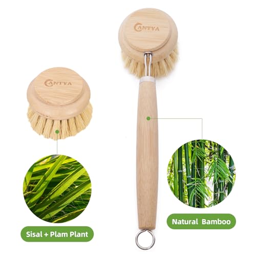 ANTYA Bamboo Scrub Brush with Handle - Soft Bristles, Non Toxic Dish Brush, Compostable & Biodegradable, Bamboo Dish Scrubber for Cookware, Bowls and Plates, Non-Stick Pans - Image 4