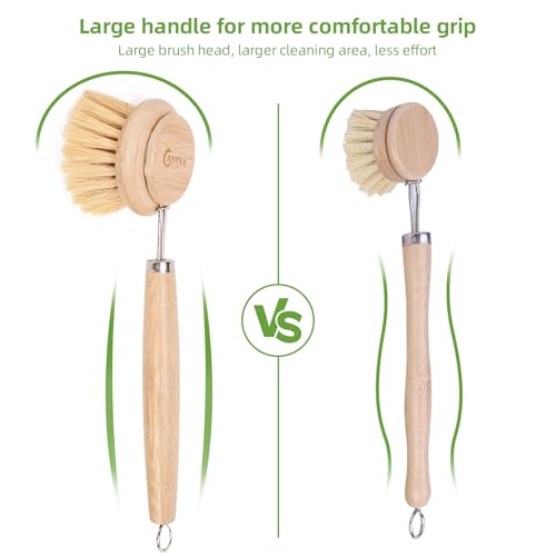 ANTYA Bamboo Scrub Brush with Handle - Soft Bristles, Non Toxic Dish Brush, Compostable & Biodegradable, Bamboo Dish Scrubber for Cookware, Bowls and Plates, Non-Stick Pans - Image 3