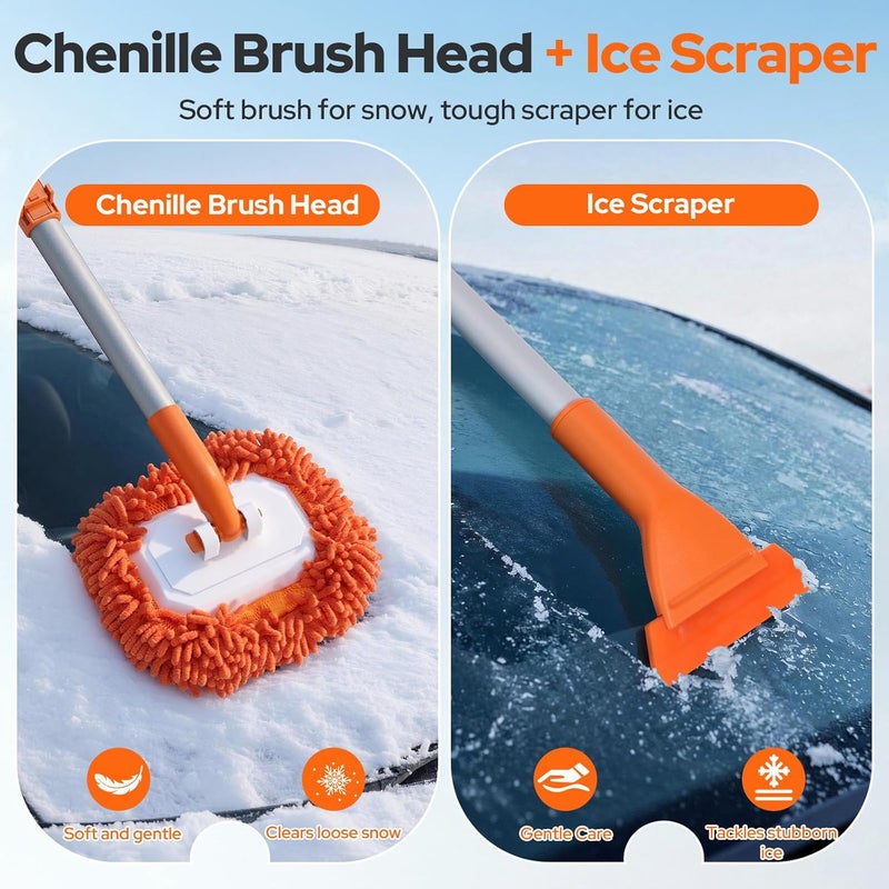 Alyvisun All Season Car Wash Brush with Ice Scraper, 2-Head Car Cleaning Brush with Extendable Handle, 21.5cm Soft Rubber Snow Brush, TPE Scraper, 180 Degree Swivel Head for Car, SUV, Caravan - Image 3