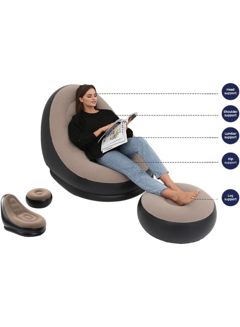 منتقي Best Inflatable Sofa & Lounge Chair Set with Footrest – Portable Air Couch for Indoor & Outdoor Use – Ideal for Gaming, Reading, Camping, Travel, Patio, Balcony, Backyard & Living Room - Image 2