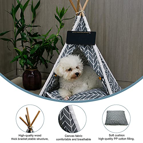 GeerDuo Pet Teepee for Small Dogs Cats Rabbits, 24in Non-Collapse Portable Pet Tent with Washable Cushion, Cozy Private Pet House for Indoor Outdoor Travel Camping (Grey) - Image 3