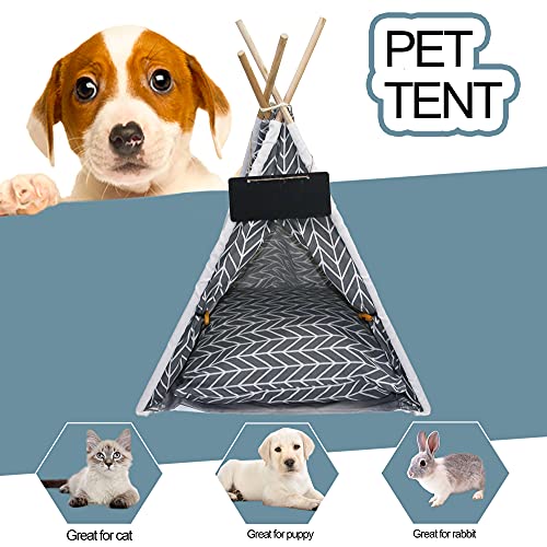 GeerDuo Pet Teepee for Small Dogs Cats Rabbits, 24in Non-Collapse Portable Pet Tent with Washable Cushion, Cozy Private Pet House for Indoor Outdoor Travel Camping (Grey) - Image 4