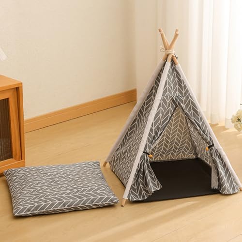 GeerDuo Pet Teepee for Small Dogs Cats Rabbits, 24in Non-Collapse Portable Pet Tent with Washable Cushion, Cozy Private Pet House for Indoor Outdoor Travel Camping (Grey) - Image 5