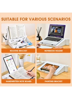 KASTWAVE book stand for reading with storage box. Erasable whiteboard storage box for drawing, notes, etc., multi-functional reading stand desktop organizer can hold laptops, tablets, music scores  - Image 4