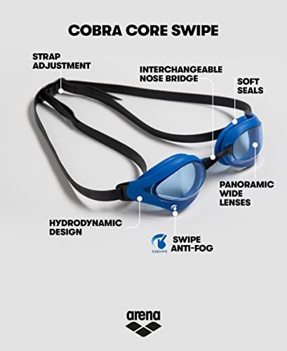 ARENA Unisex Cobra Core Swipe Anti-Fog Racing Swim Goggles for Men and Women Polycarbonate Non-Mirror Lens, Clear/Shark/Grey - Image 2