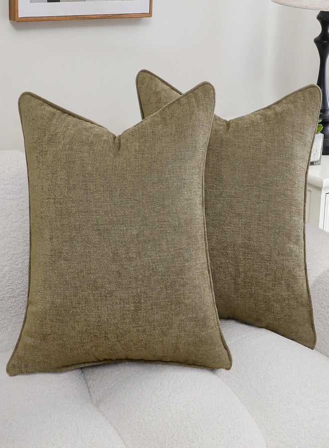 Vision Home Mink Mocha Chenille Throw Pillow Covers 18x18 inch Pack of 2 Decorative Soft Velvet Cushion Covers for Sofa Living Room Bedroom Couch Modern Solid Square Pillow Cases 45x45cm,Mocha Brown - Image 1