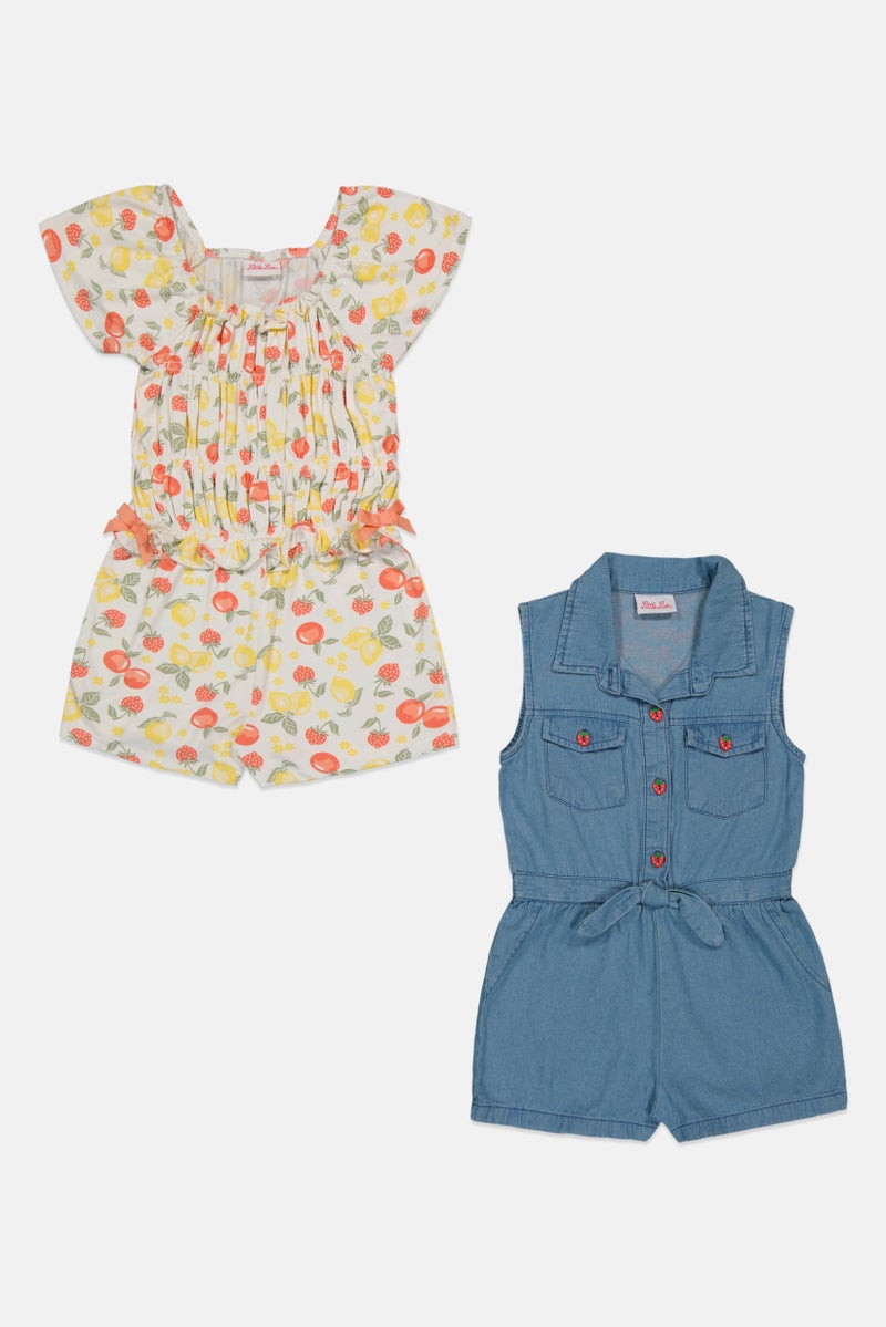 little lass Toddlers Girl 2 Pieces Allover Print Cap Sleeve Playsuit, Multicolor - Image 2