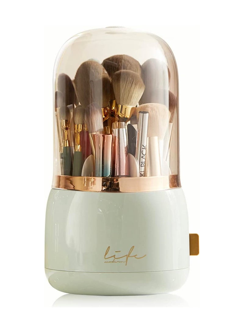 SYOSI Rotating Makeup Brush Holder Organizer with Lid, SYOSI Spinning Brush Holder Makeup Organizer with Clear Cover, Acrylic Cosmetics Make Up Brushes Storage Cup Container for Vanity (Light Green) - Image 1