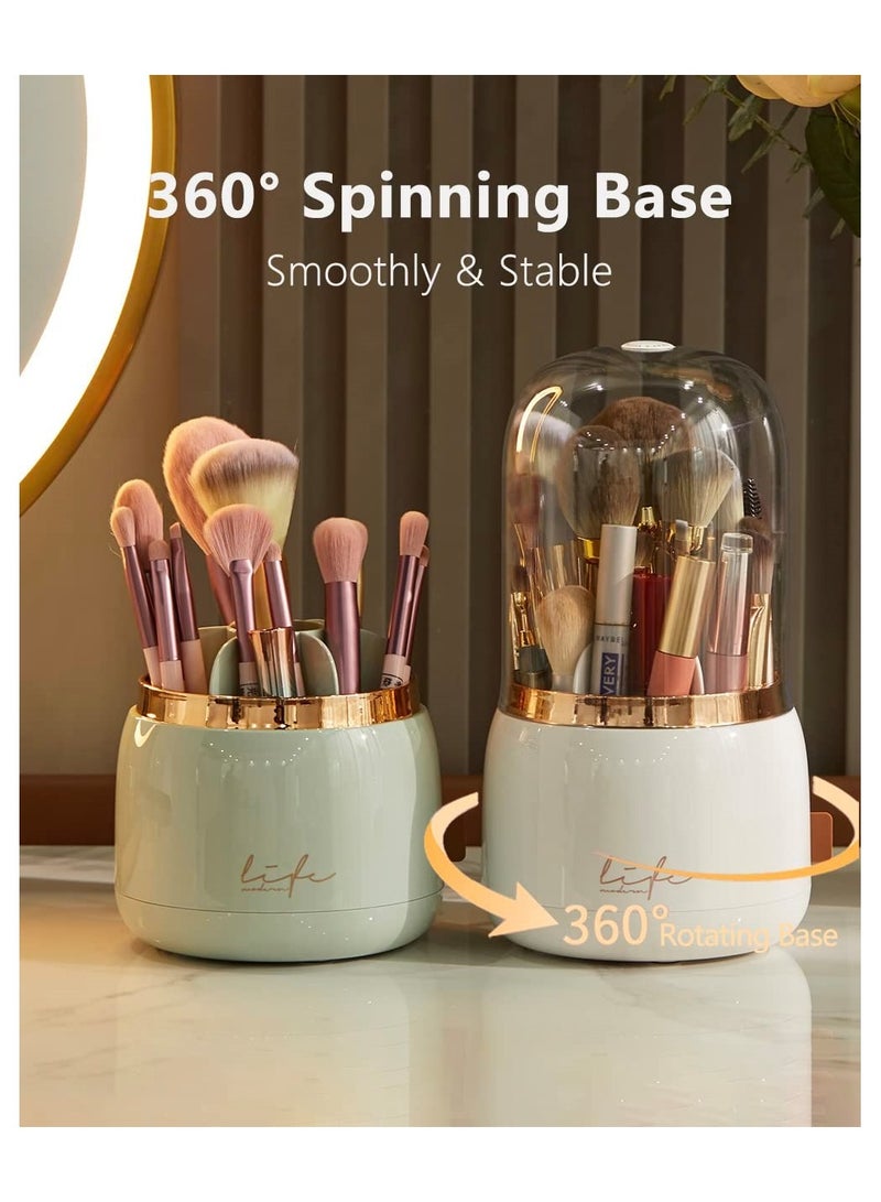 SYOSI Rotating Makeup Brush Holder Organizer with Lid, SYOSI Spinning Brush Holder Makeup Organizer with Clear Cover, Acrylic Cosmetics Make Up Brushes Storage Cup Container for Vanity (Light Green) - Image 3