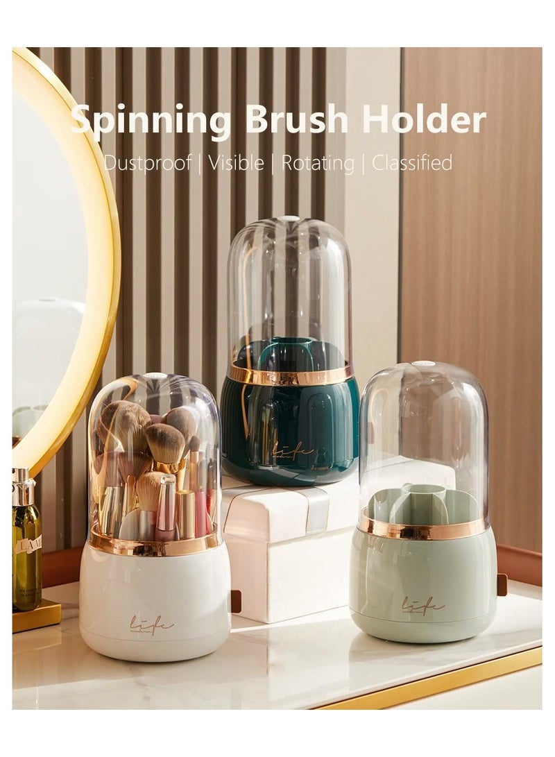 SYOSI Rotating Makeup Brush Holder Organizer with Lid, SYOSI Spinning Brush Holder Makeup Organizer with Clear Cover, Acrylic Cosmetics Make Up Brushes Storage Cup Container for Vanity (Light Green) - Image 2