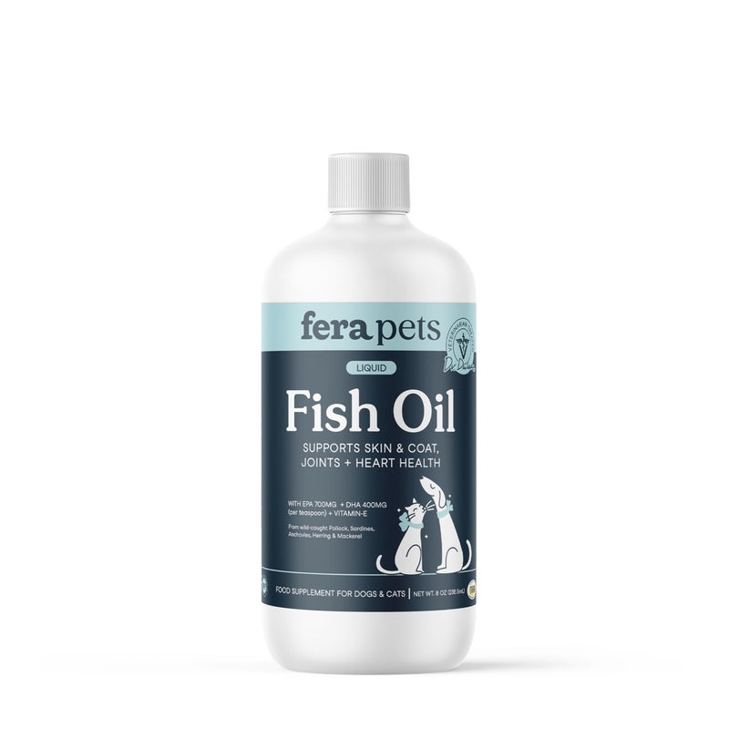 Fera Pets Fish Oil - Omega 3 for Dogs & Cats to Support Joints, Heart, Skin and Coat Health - Non GMO with Vitamin E - 8 oz - Image 1