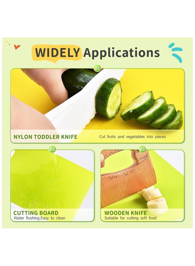 Zimtal Montessori Toy Set for Kids Knives includes a wood kids safe knife, a plastic toddler knife with sharp edges, a sandwich cutter, a Y-splitter, a curling cutter, and a cutting board. (17-pcs) - Image 5