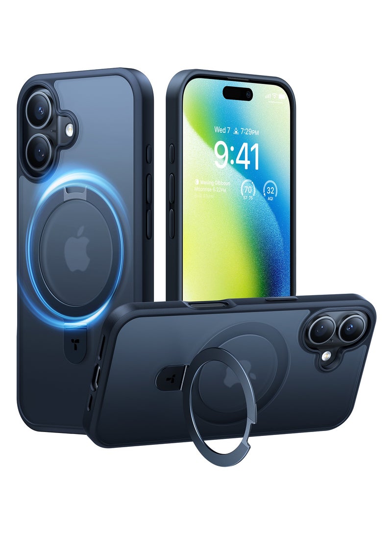 حافظة مغناطيسية لجهاز iPhone 16 مع حامل، حامل مدمج متوافق مع MagSafe، حماية بمستوى عسكري 3X، حافظة هاتف رقيقة شبه شفافة لجهاز iPhone 16 6.1''، أسود غير لامع - Image 1