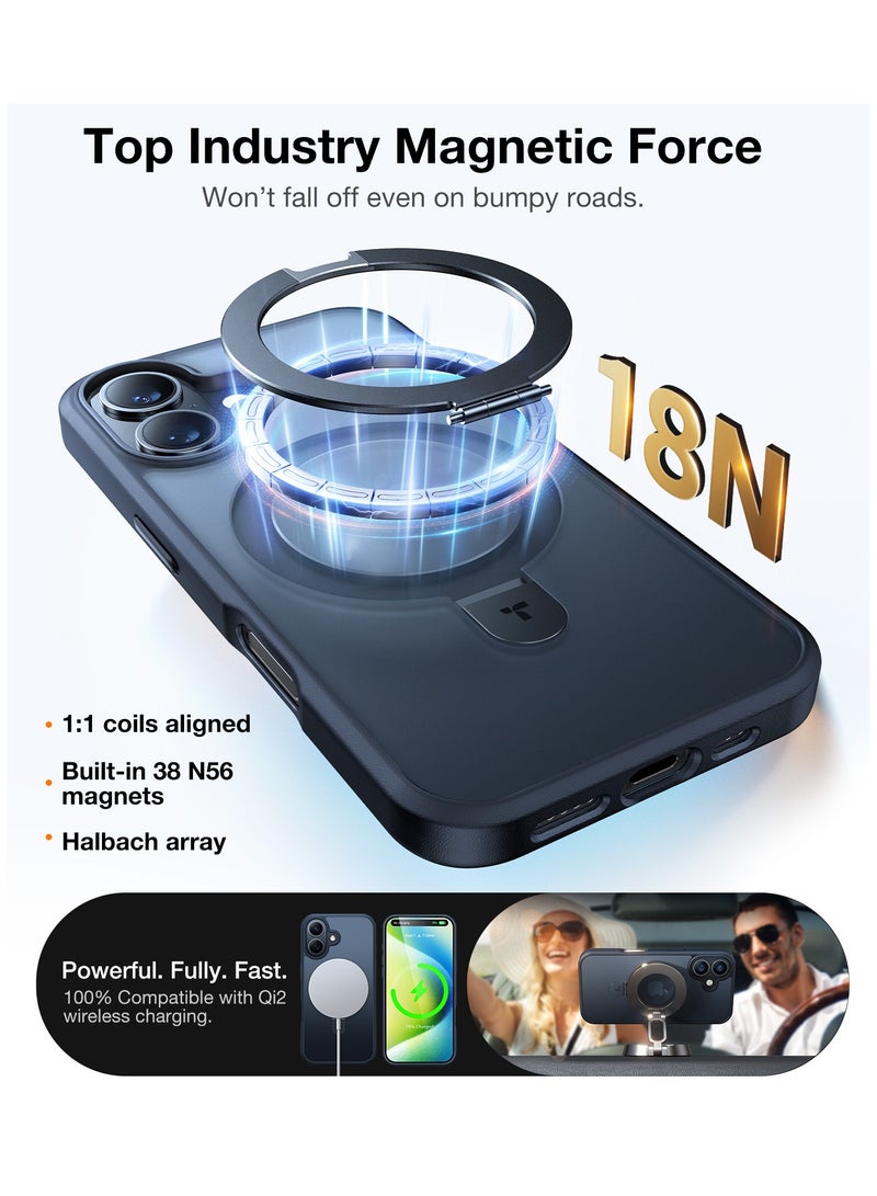 حافظة مغناطيسية لجهاز iPhone 16 مع حامل، حامل مدمج متوافق مع MagSafe، حماية بمستوى عسكري 3X، حافظة هاتف رقيقة شبه شفافة لجهاز iPhone 16 6.1''، أسود غير لامع - Image 2