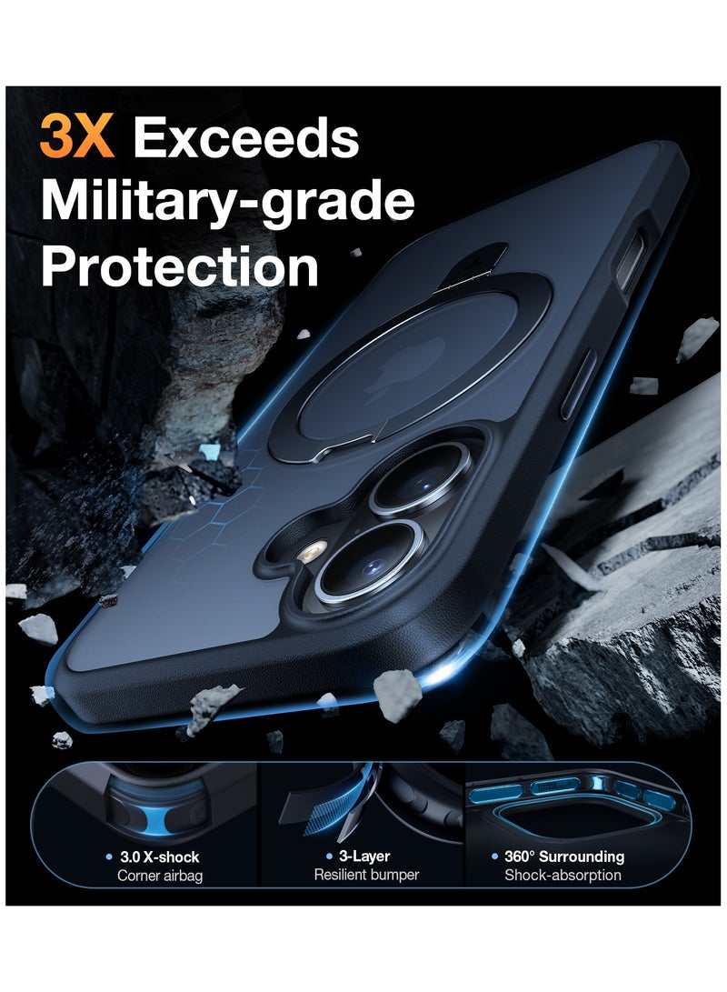 حافظة مغناطيسية لجهاز iPhone 16 مع حامل، حامل مدمج متوافق مع MagSafe، حماية بمستوى عسكري 3X، حافظة هاتف رقيقة شبه شفافة لجهاز iPhone 16 6.1''، أسود غير لامع - Image 5
