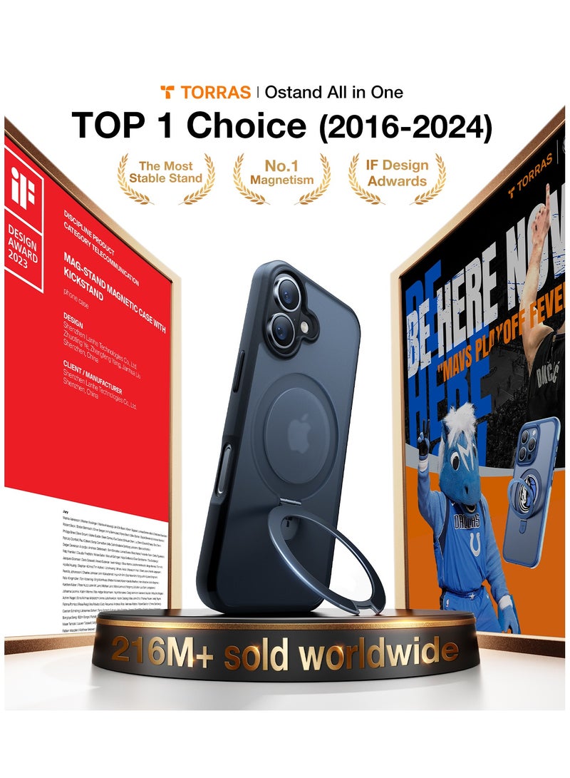 حافظة مغناطيسية لجهاز iPhone 16 مع حامل، حامل مدمج متوافق مع MagSafe، حماية بمستوى عسكري 3X، حافظة هاتف رقيقة شبه شفافة لجهاز iPhone 16 6.1''، أسود غير لامع - Image 3