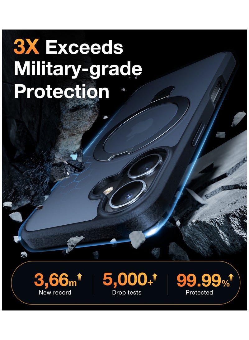 حافظة مغناطيسية لجهاز iPhone 16 مع حامل، حامل مدمج متوافق مع MagSafe، حماية بمستوى عسكري 3X، حافظة هاتف رقيقة شبه شفافة لجهاز iPhone 16 6.1''، أسود غير لامع - Image 4