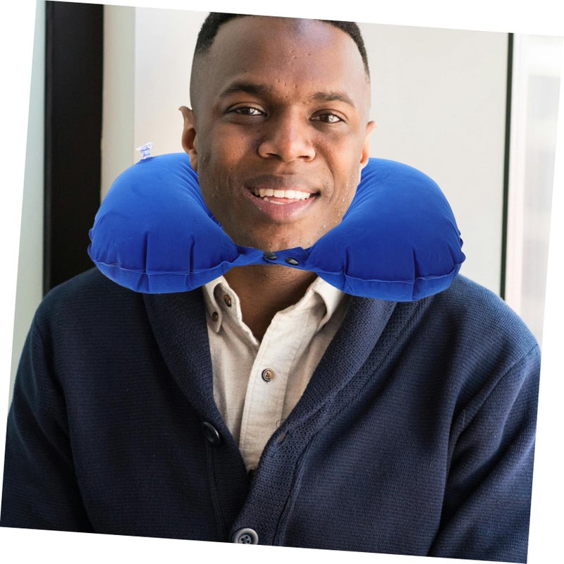 2Pcs Inflatable Travel Neck Pillow U Shaped Support Washable Blue for Airplane Car Office - Image 5