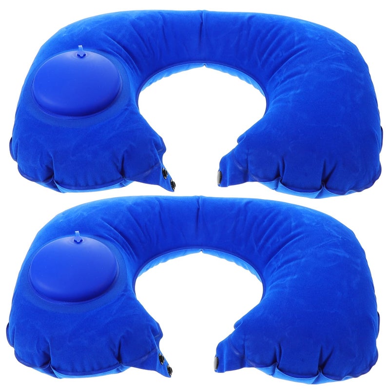 2Pcs Inflatable Travel Neck Pillow U Shaped Support Washable Blue for Airplane Car Office - Image 2