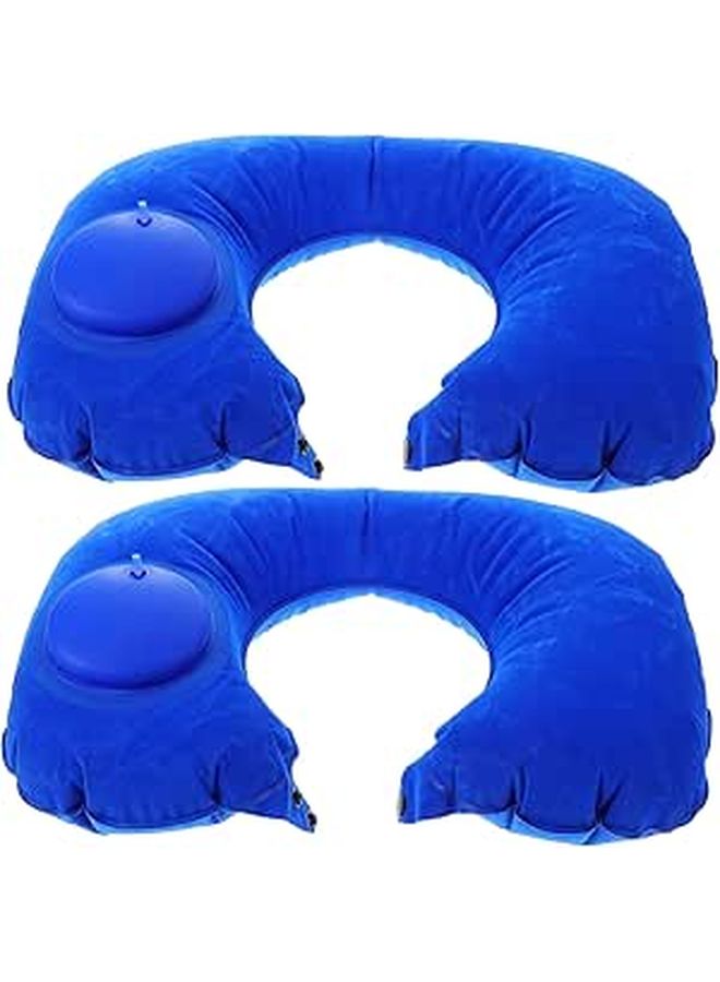 2Pcs Inflatable Travel Neck Pillow U Shaped Support Washable Blue for Airplane Car Office - Image 1
