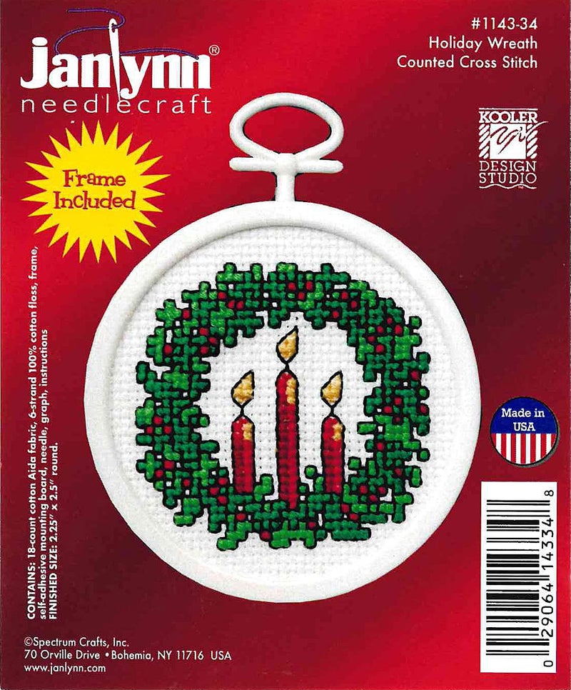 Janlynn طقم تطريز متقاطع صغير لتاج العطلة مع إطار - Image 2