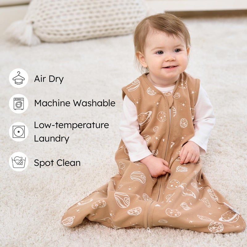 FIEMOL Baby Sleep Sack 6-12 months, 100% Cotton Sleeping Sack for Newborn and Infant, 3 Pack Baby Wearable Blanket for Boy and Girl, 0.5 Tog Lightweight Double Zipper Sleep Bag Coffee Dinosaur Planet - Image 2