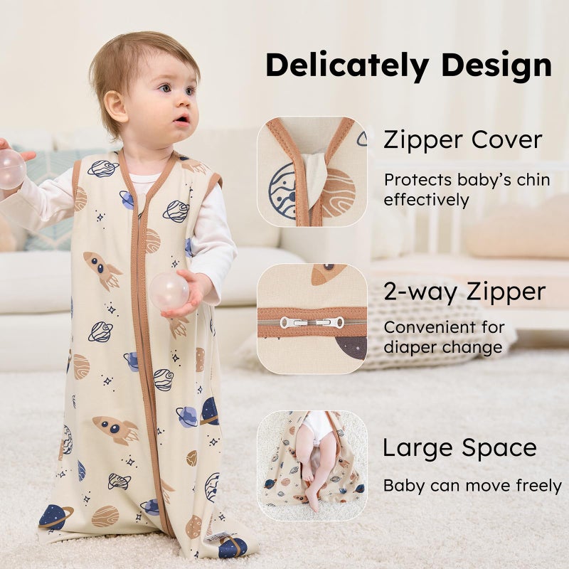 FIEMOL Baby Sleep Sack 6-12 months, 100% Cotton Sleeping Sack for Newborn and Infant, 3 Pack Baby Wearable Blanket for Boy and Girl, 0.5 Tog Lightweight Double Zipper Sleep Bag Coffee Dinosaur Planet - Image 3