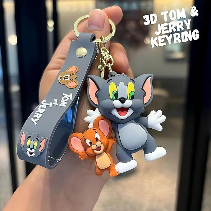 FowWelt Cartoon Characters Keychain for Girls & Boys – Cute Silicone Keyring Accessories | Key Purse, Backpack, Car Charm | Lightweight & Durable (Tom With Jerry) - Image 5