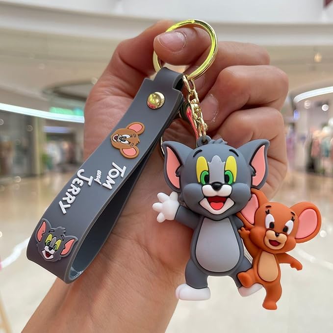 FowWelt Cartoon Characters Keychain for Girls & Boys – Cute Silicone Keyring Accessories | Key Purse, Backpack, Car Charm | Lightweight & Durable (Tom With Jerry) - Image 1