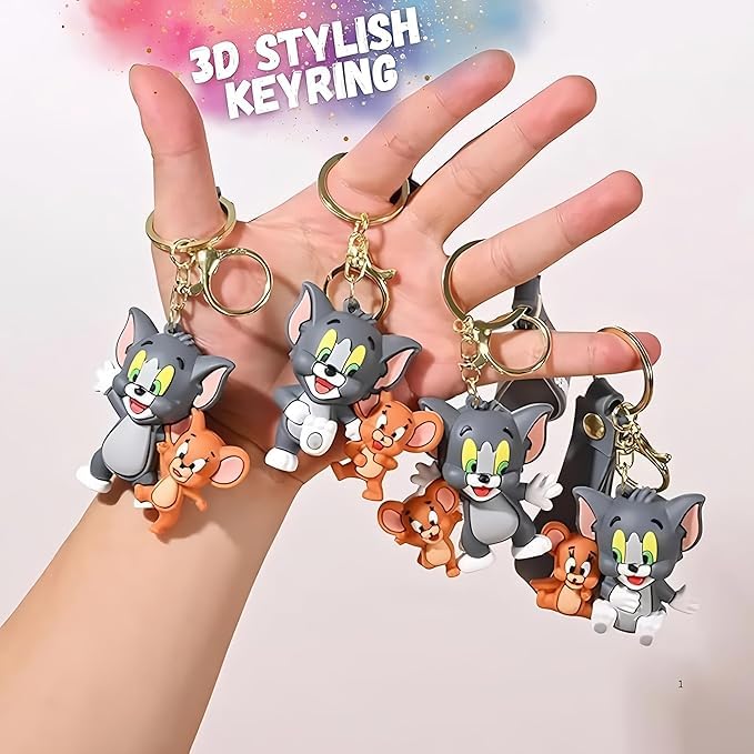 FowWelt Cartoon Characters Keychain for Girls & Boys – Cute Silicone Keyring Accessories | Key Purse, Backpack, Car Charm | Lightweight & Durable (Tom With Jerry) - Image 2
