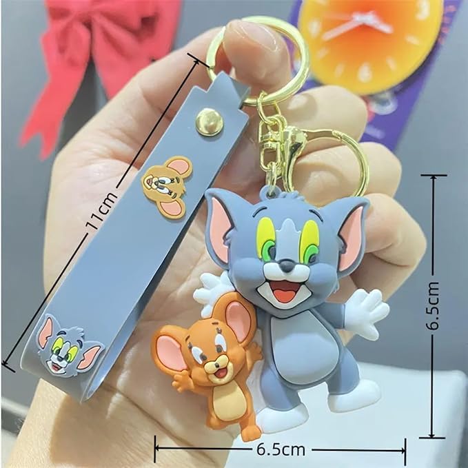 FowWelt Cartoon Characters Keychain for Girls & Boys – Cute Silicone Keyring Accessories | Key Purse, Backpack, Car Charm | Lightweight & Durable (Tom With Jerry) - Image 3