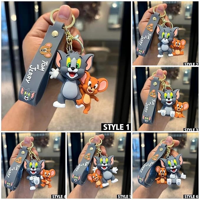 FowWelt Cartoon Characters Keychain for Girls & Boys – Cute Silicone Keyring Accessories | Key Purse, Backpack, Car Charm | Lightweight & Durable (Tom With Jerry) - Image 4