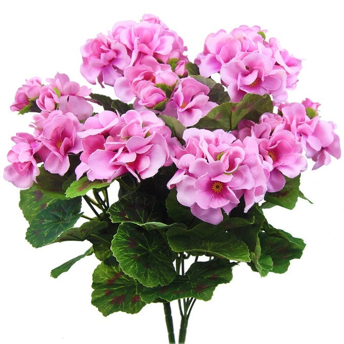 2 Pcs Purple Pink Geranium Artificial Flowers Geranium Bush Faux Geraniums Silk Flowers Outdoor Plant Bush Pink Geraniums for Floral Home Decor Indoor Garden Patio Grave Cemetary Vase