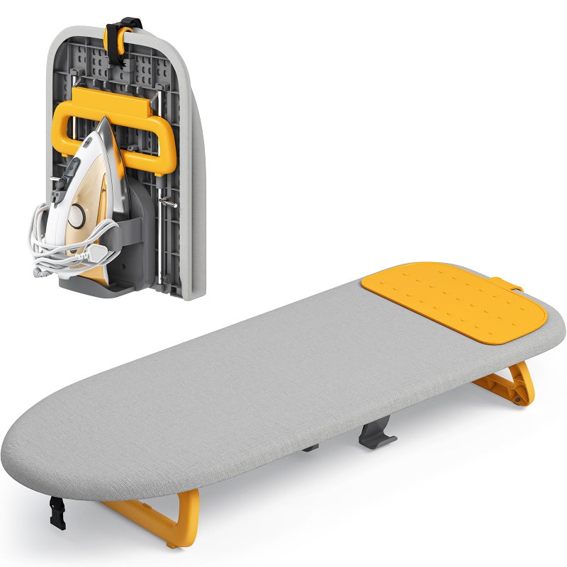 KINGBOARD Tabletop Ironing Board, Small Ironing Board with Iron Holder, Foldable Mini Iron Board, Easy Storage for Travel & Dorm, 12x32 Grey - Image 1