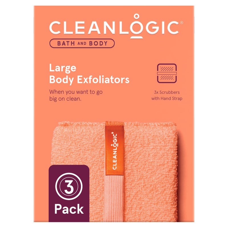 Cleanlogic Bath and Body Exfoliating Body Scrubber, Large Exfoliator Tool for Smooth and Softer Skin, Daily Skincare Routine, Assorted Colors, 3 Count Value Pack - Image 1