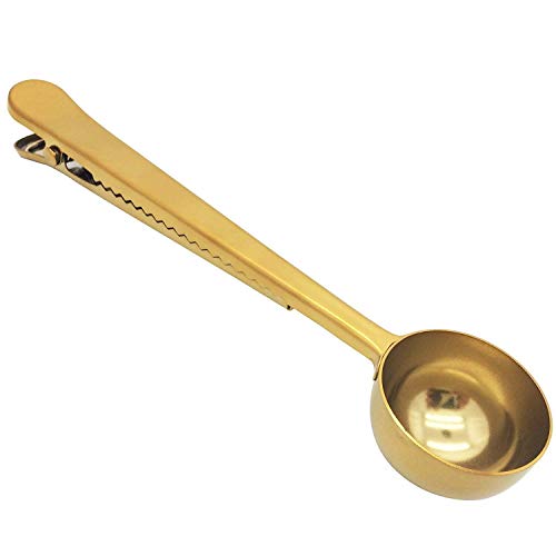 Bridge2shopping Stainless Steel Coffee Scoop with Bag Clip, Golden - Image 1