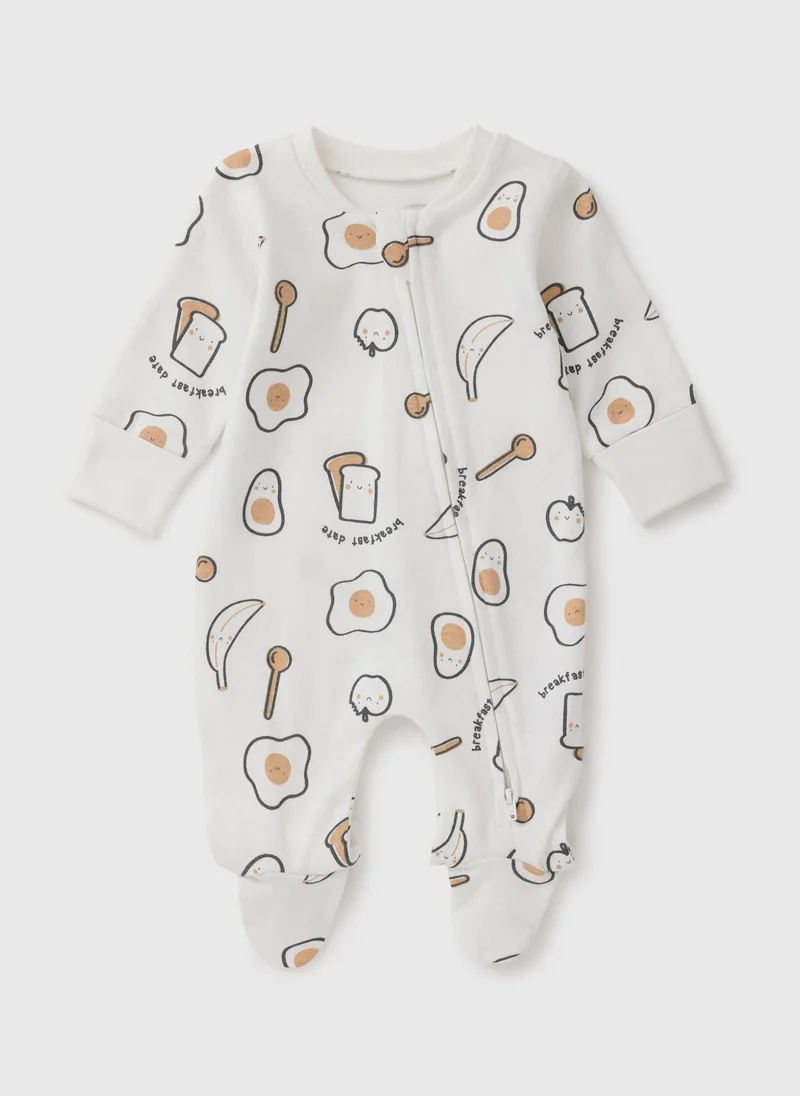 Matalan Baby White Breakfast Zipped Sleepsuit