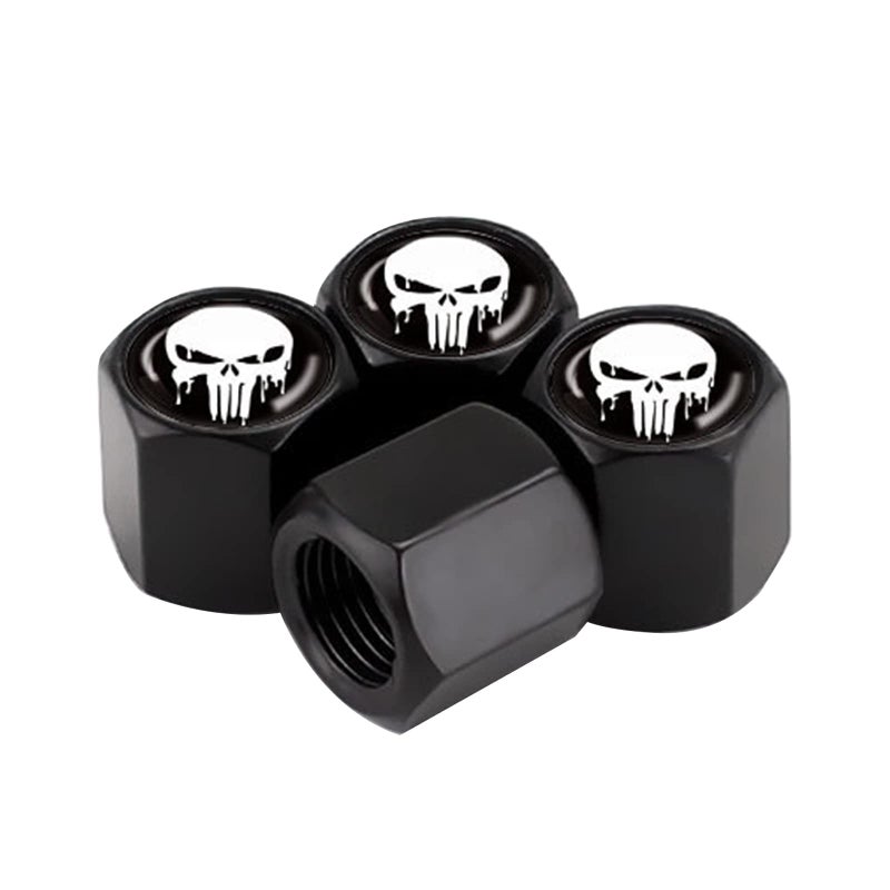 Ajxn 4 Pack Skull Car Wheel Tire Valve Stem Caps Airtight Dust Proof Covers Universal Tire Air Valve Caps for Cars Trucks Bicycles Car Accessories for Men and Women Black Skull 18 - Image 3
