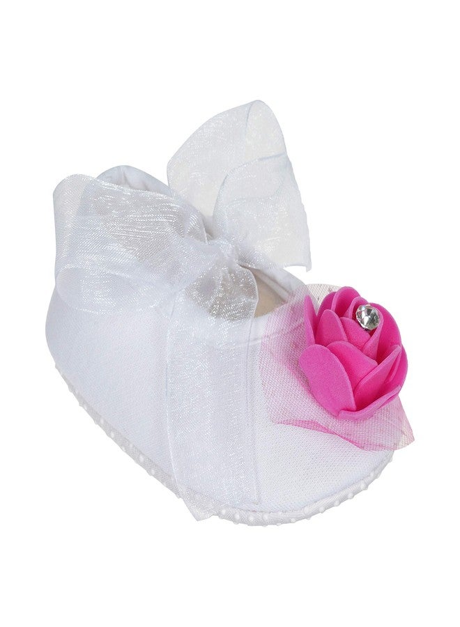 Rsmart Ribbon Closure White Booties with rose Flowers for Baby Girl & Boy_ Pink (Age: 9-12 Months) - Image 2