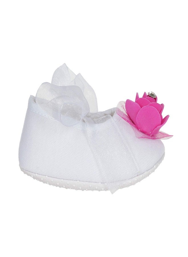 Rsmart Ribbon Closure White Booties with rose Flowers for Baby Girl & Boy_ Pink (Age: 9-12 Months) - Image 3