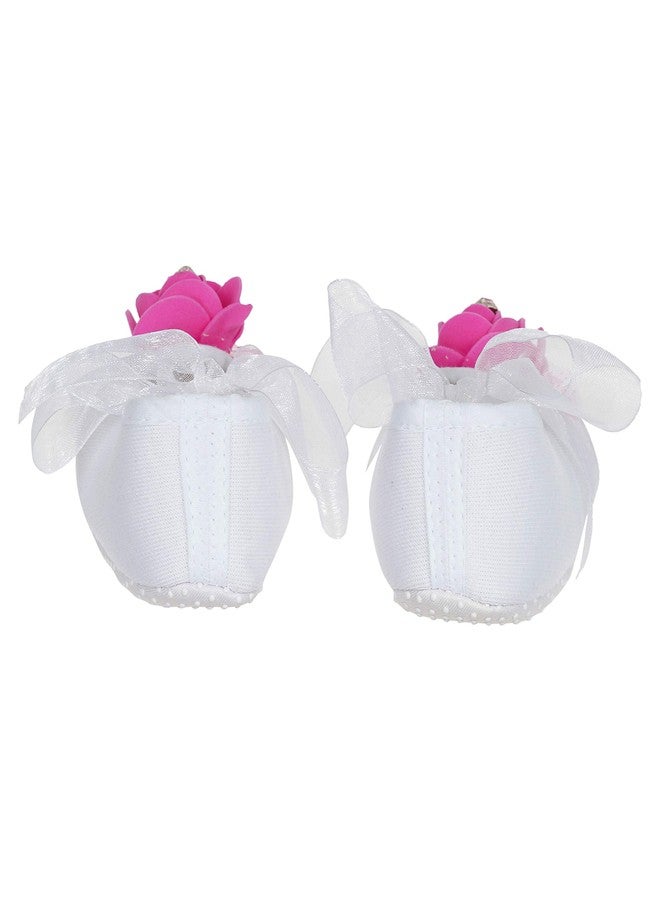 Rsmart Ribbon Closure White Booties with rose Flowers for Baby Girl & Boy_ Pink (Age: 9-12 Months) - Image 4