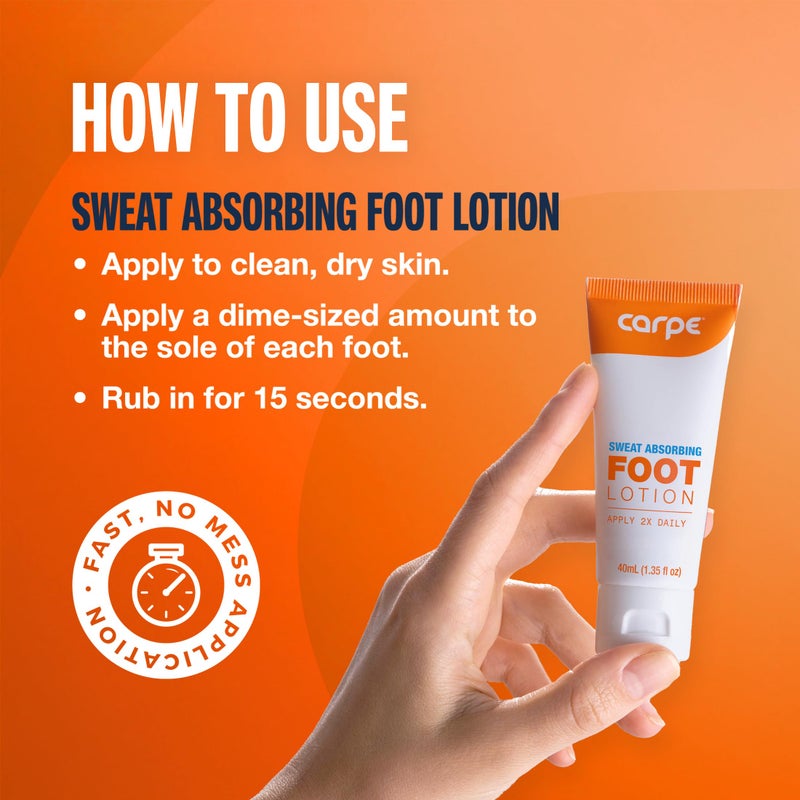 Carpe Sweat Absorbing Foot Lotion WITH APPLICATOR, A dermatologist-recommended solution to stop sweaty, smelly feet, Helps prevent blisters, Great for hyperhidrosis. 1 Tube + Applicator - Image 4
