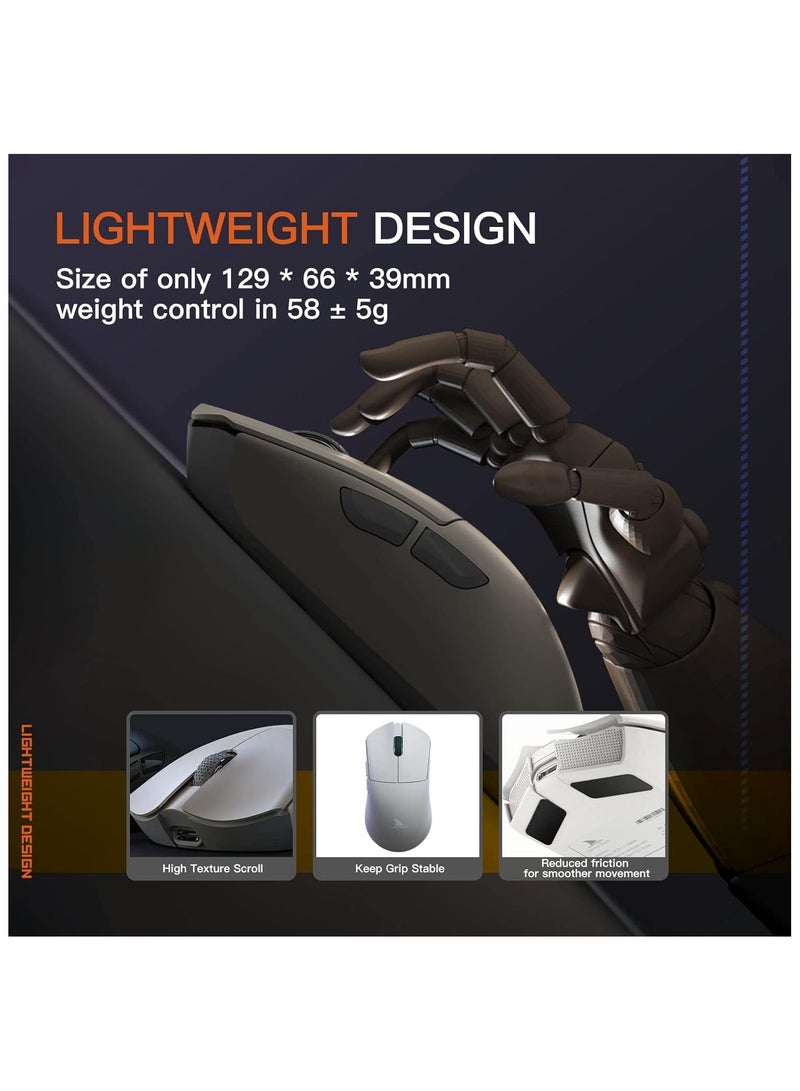دارموشارك داروشارك ماوس العاب لاسلكي M3، ثلاثي الاوضاع 2.4G/USB-C/بلوتوث حتى 26000DPI، مستشعر بصري PAW3395 خفيف الوزن 58 غرام، 8 ازرار قابلة للبرمجة بطارية 500mAh، ماوس كمبيوتر للابتوب والكمبيوتر وماك - Image 3