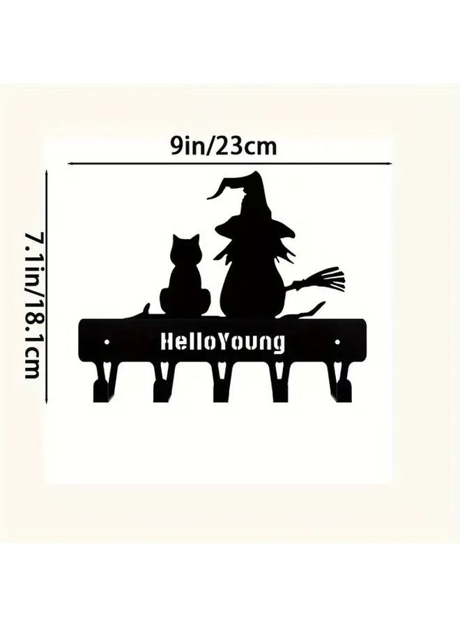 Black Metal Cat Hook Wall Mounted Storage Organizer 9x7 1 Inches Industrial Home Decor - Image 1