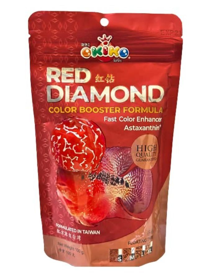 OKIKO OKIKO Red Diamond 100g Color Booster Formula Fast Color Enhancer Astaxanthin Plus Flower Horn Fish Food Medium Size  - Image 1