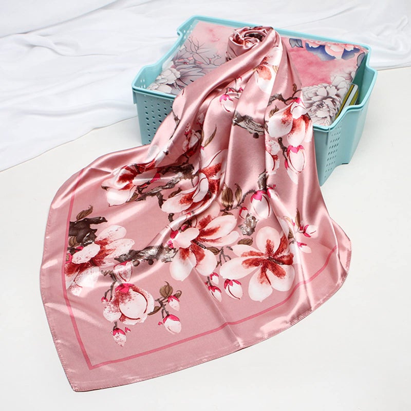 EIysee 35 x 35 Women's Fashion Pattern Large Square Silk Like Hair Scarf Head Sleeping Wrap Satin Neck Bandana for Gift (Magnolia - Pink)â€¦ - Image 2