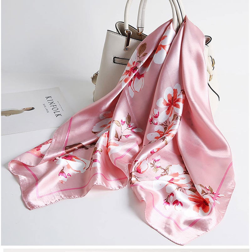 EIysee 35 x 35 Women's Fashion Pattern Large Square Silk Like Hair Scarf Head Sleeping Wrap Satin Neck Bandana for Gift (Magnolia - Pink)â€¦ - Image 4